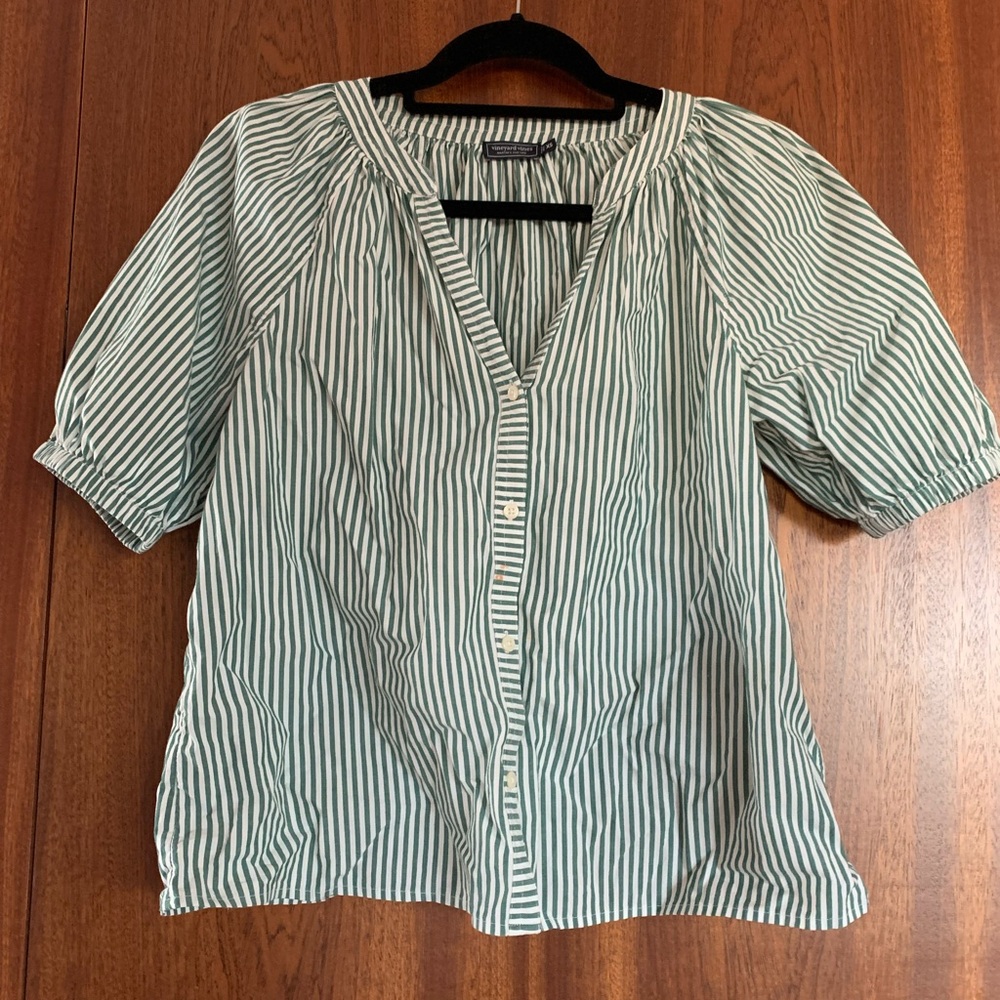 Vineyard Vines Green and White Striped Blouse